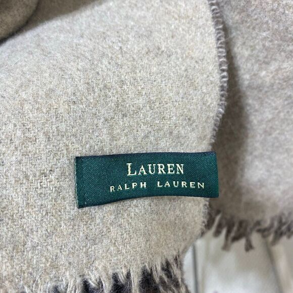Lauren Ralph Lauren Lambswool Angora Scarf Muffler Brown Tan Reversible Italy - Picture 9 of 12